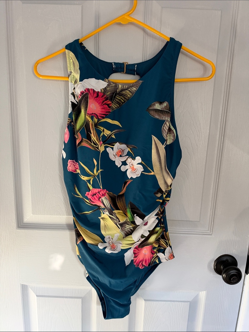 Jantzen Teal Floral One-Piece Swimsuit with Pink & White Blooms